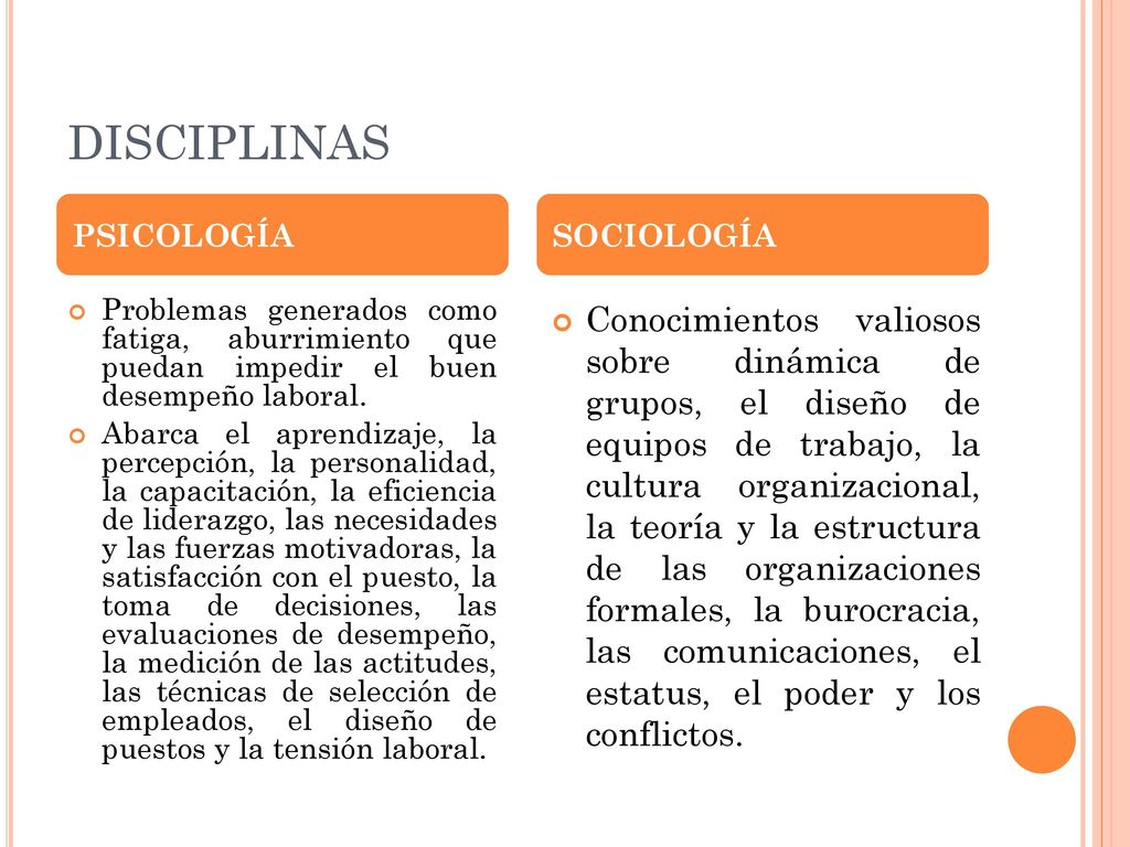 DISCIPLINAS PSICOLOGÍA. SOCIOLOGÍA. Problemas generados como fatiga, aburrimiento que puedan impedir el buen desempeño laboral.