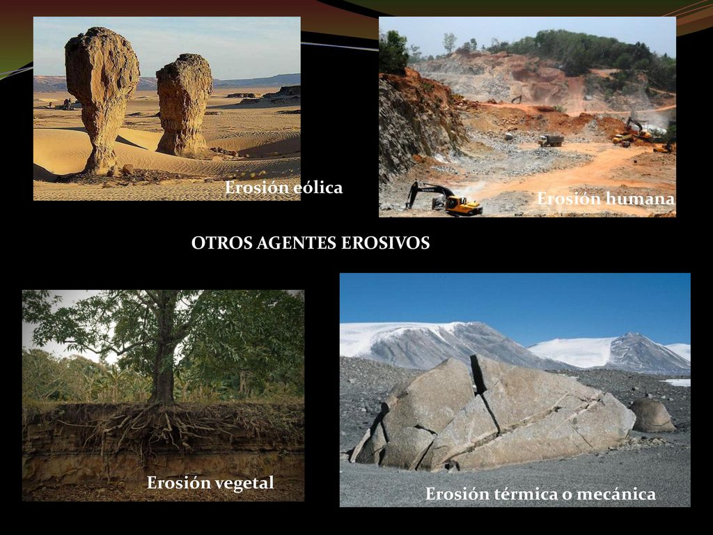 Erosión eólica Erosión humana OTROS AGENTES EROSIVOS Erosión vegetal Erosión térmica o mecánica