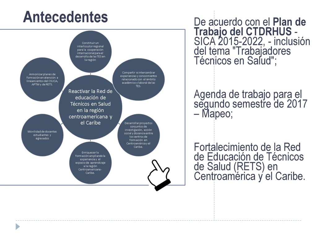 De acuerdo con el Plan de Trabajo del CTDRHUS - SICA , - inclusión del tema Trabajadores Técnicos en Salud ;