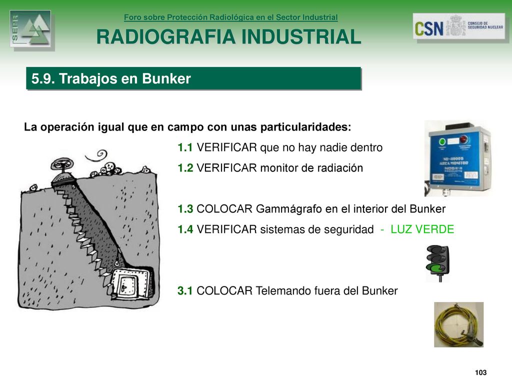 5.9. Trabajos en Bunker La operación igual que en campo con unas particularidades: 1.1 VERIFICAR que no hay nadie dentro.