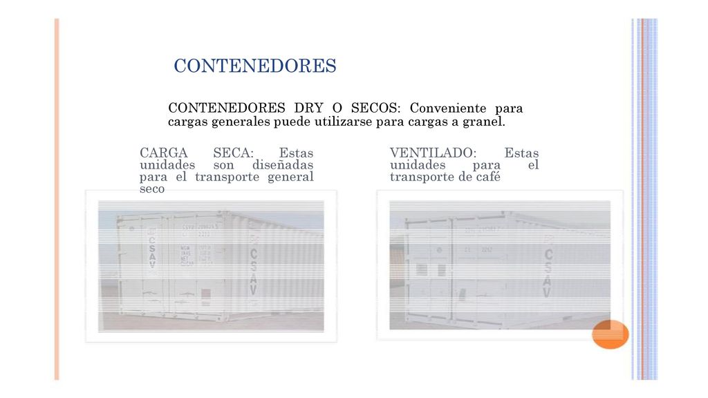 CONTENEDORES CONTENEDORES DRY O SECOS: Conveniente para cargas generales puede utilizarse para cargas a granel.