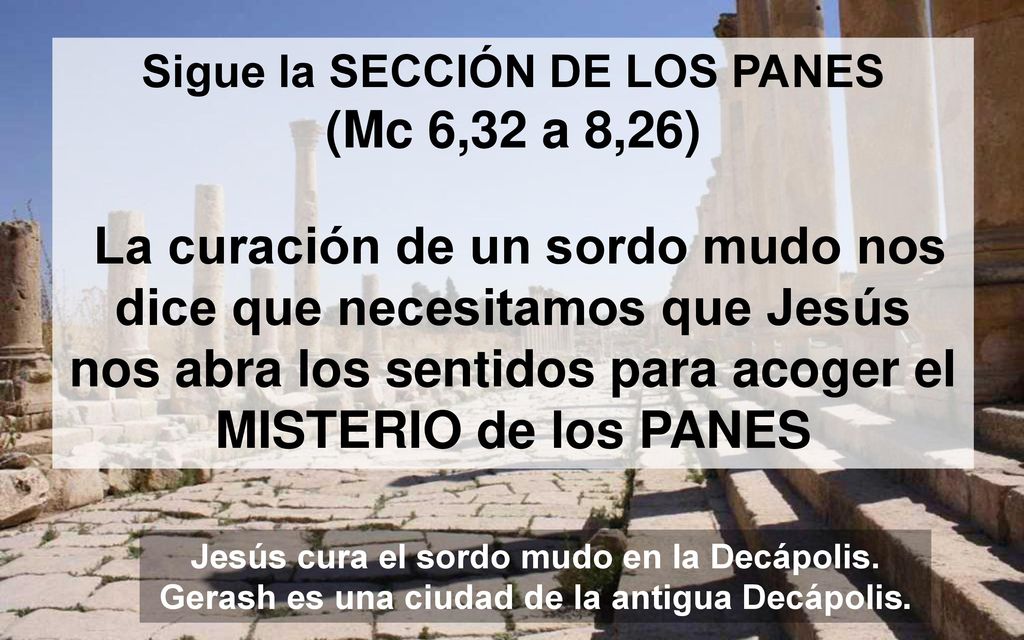 Sigue la SECCIÓN DE LOS PANES (Mc 6,32 a 8,26)