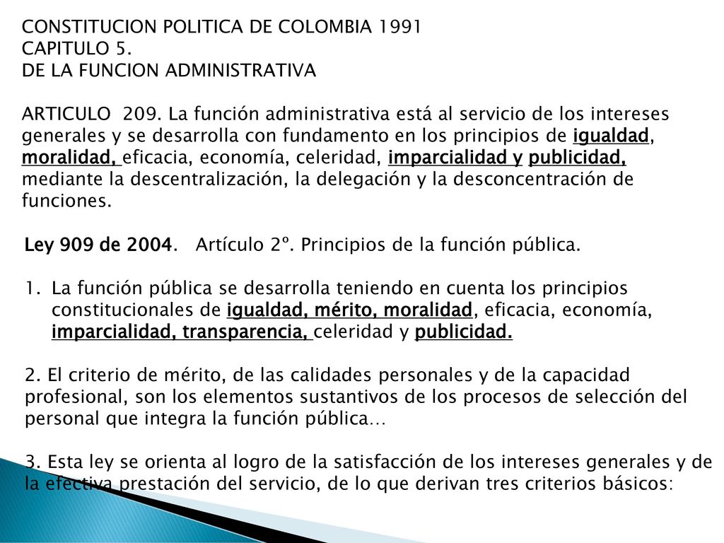 CONSTITUCION POLITICA DE COLOMBIA CAPITULO 5. DE LA FUNCION ADMINISTRATIVA.