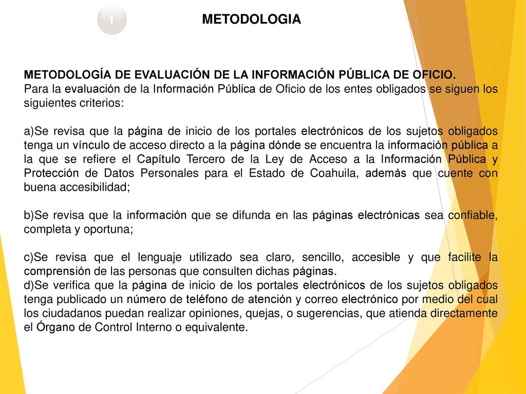 1 METODOLOGIA. METODOLOGÍA DE EVALUACIÓN DE LA INFORMACIÓN PÚBLICA DE OFICIO.