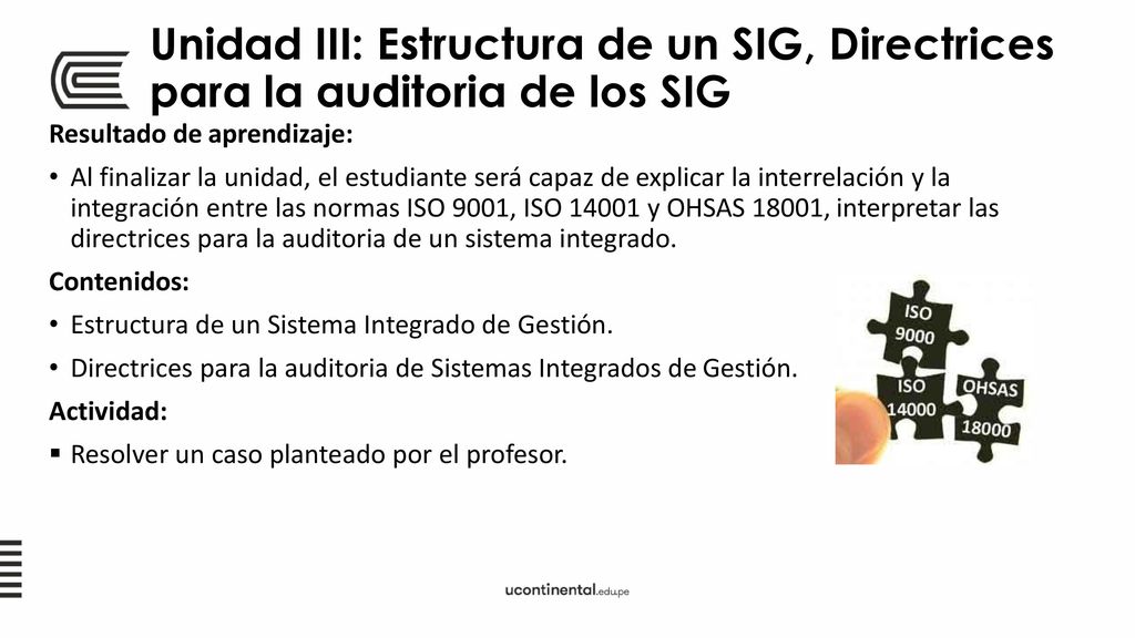 Unidad III: Estructura de un SIG, Directrices para la auditoria de los SIG