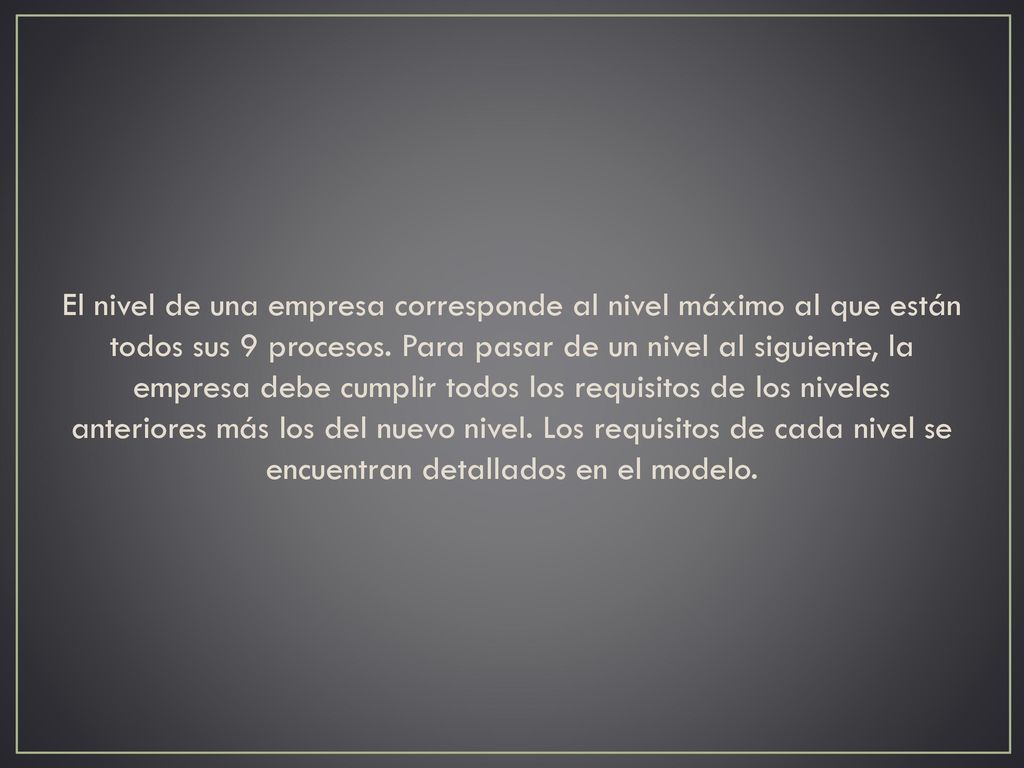 El nivel de una empresa corresponde al nivel máximo al que están todos sus 9 procesos.