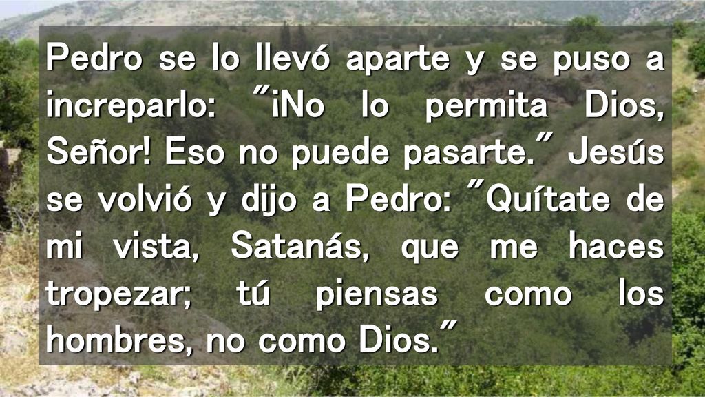 Pedro se lo llevó aparte y se puso a increparlo: ¡No lo permita Dios, Señor.