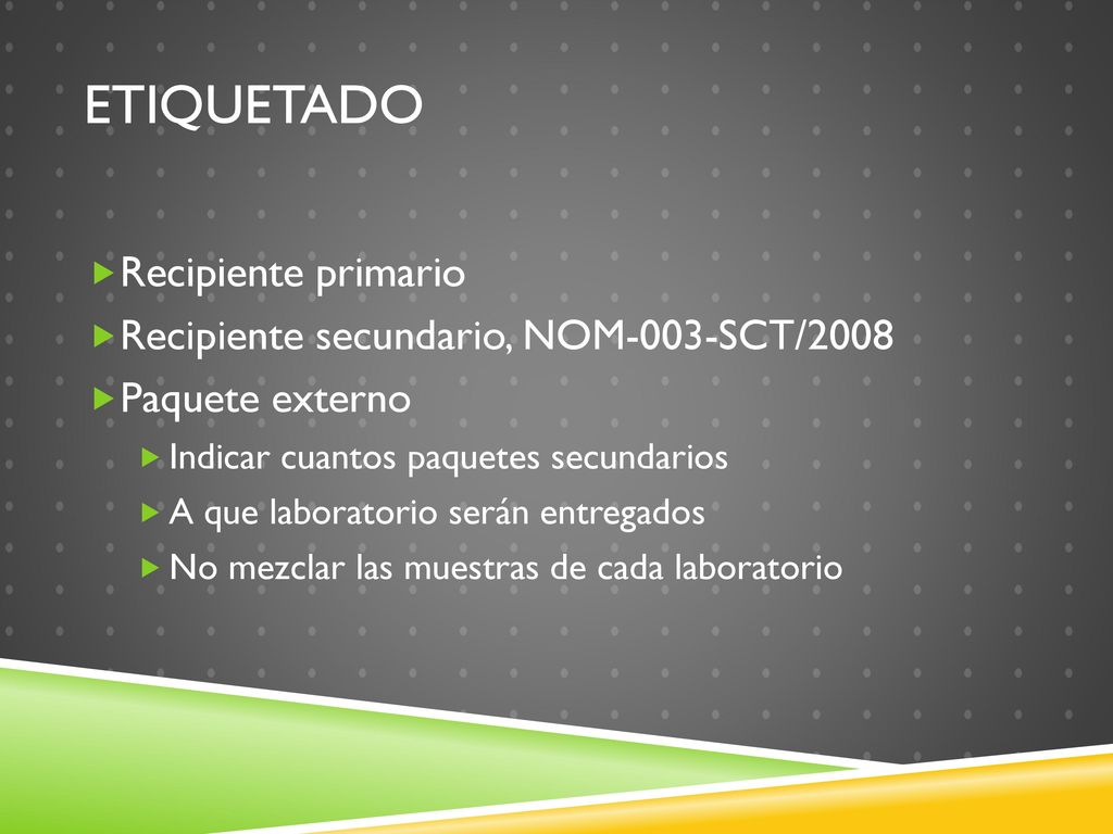 ETIQUETADO Recipiente primario Recipiente secundario, NOM-003-SCT/2008