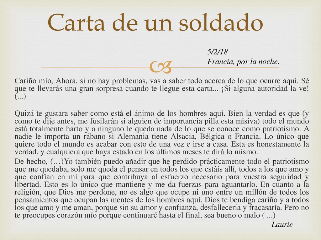 Carta de un soldado 5/2/18 Francia, por la noche.