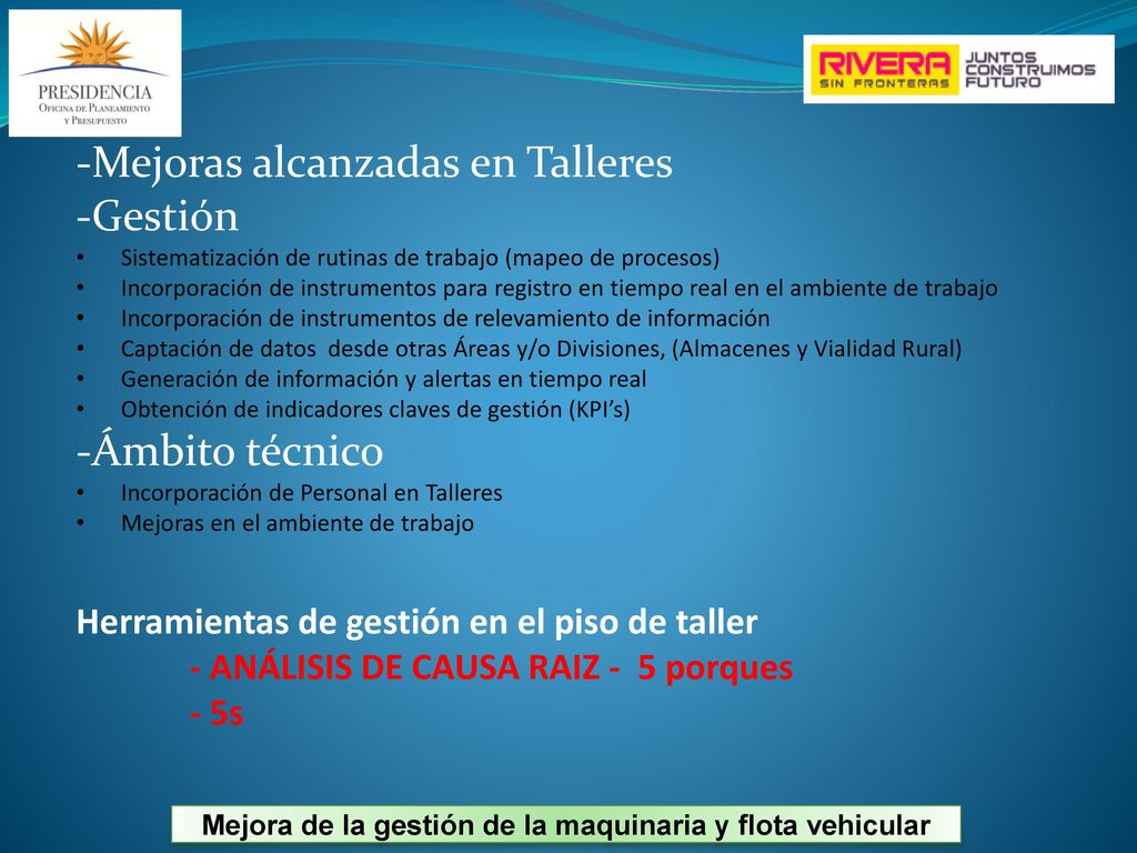 Mejora de la gestión de la maquinaria y flota vehicular