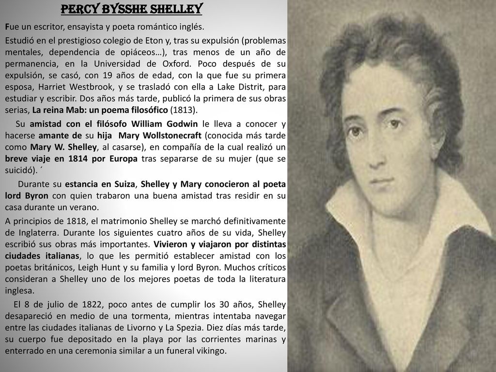Percy Bysshe Shelley Fue un escritor, ensayista y poeta romántico inglés.