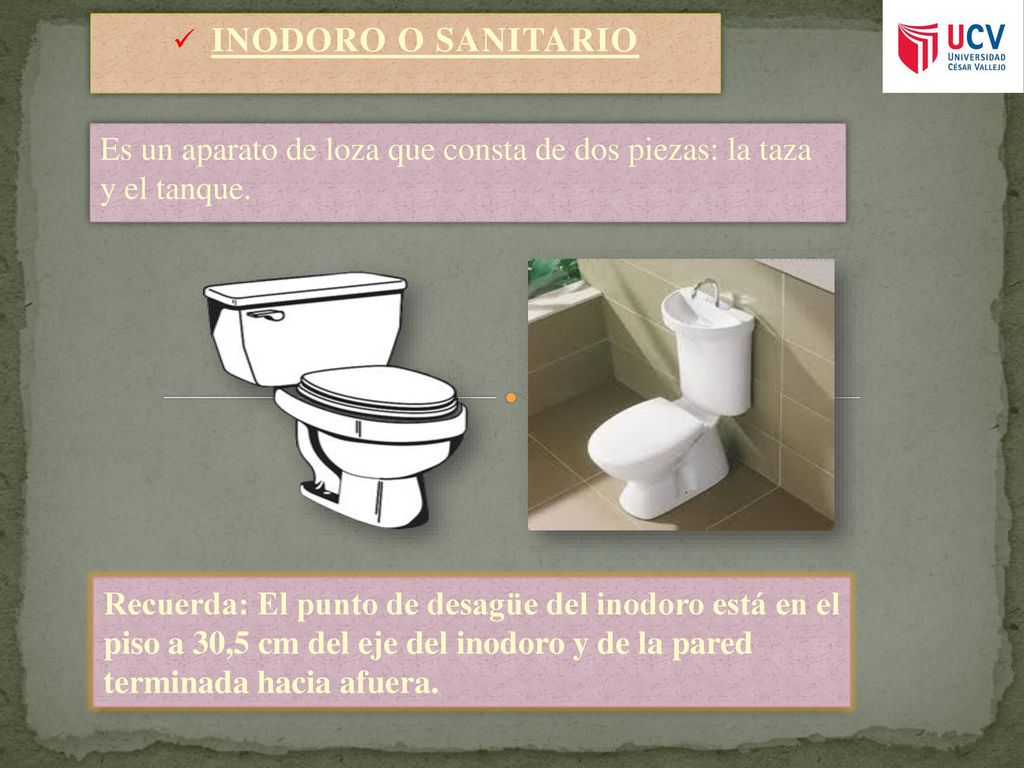 INODORO O SANITARIO Es un aparato de loza que consta de dos piezas: la taza y el tanque.