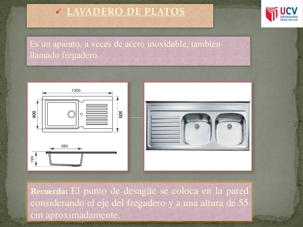 LAVADERO DE PLATOS Es un aparato, a veces de acero inoxidable, también llamado fregadero.