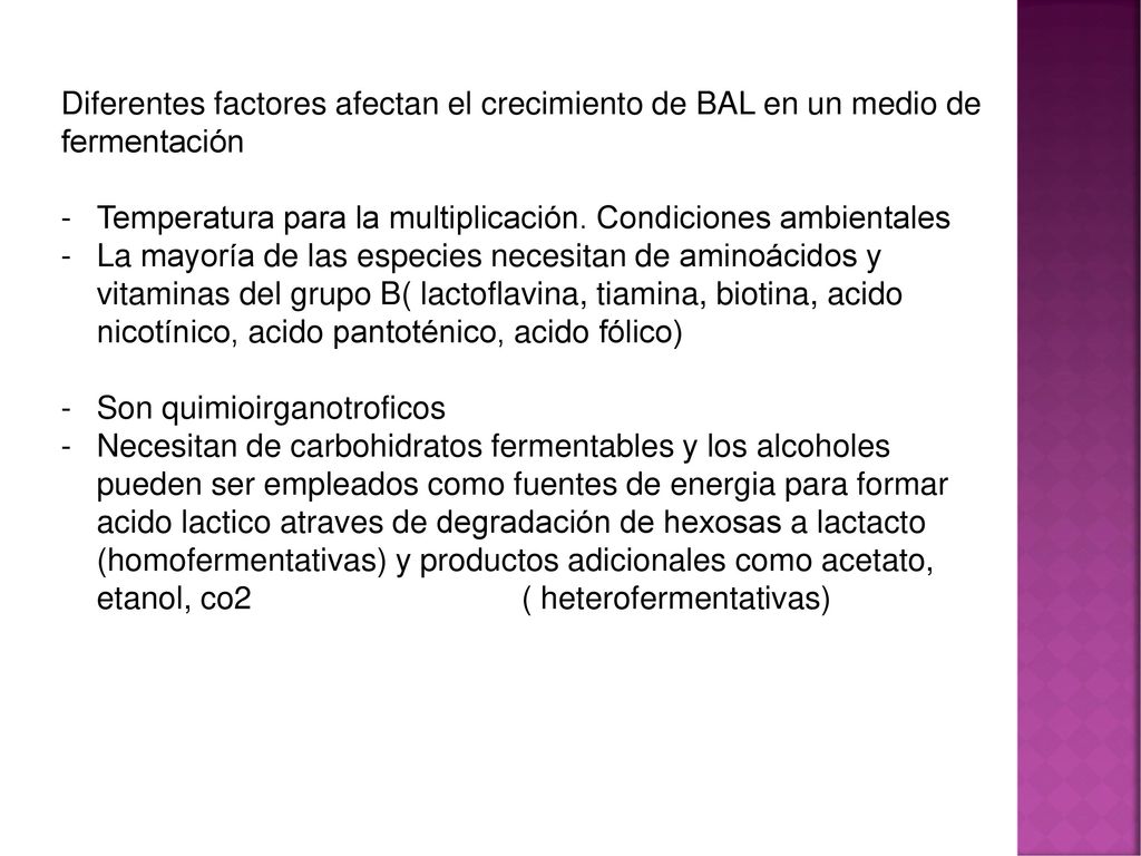 Diferentes factores afectan el crecimiento de BAL en un medio de fermentación