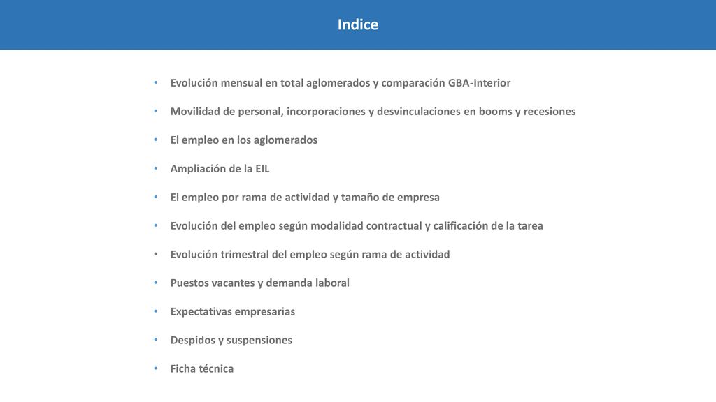 Indice Evolución mensual en total aglomerados y comparación GBA-Interior.