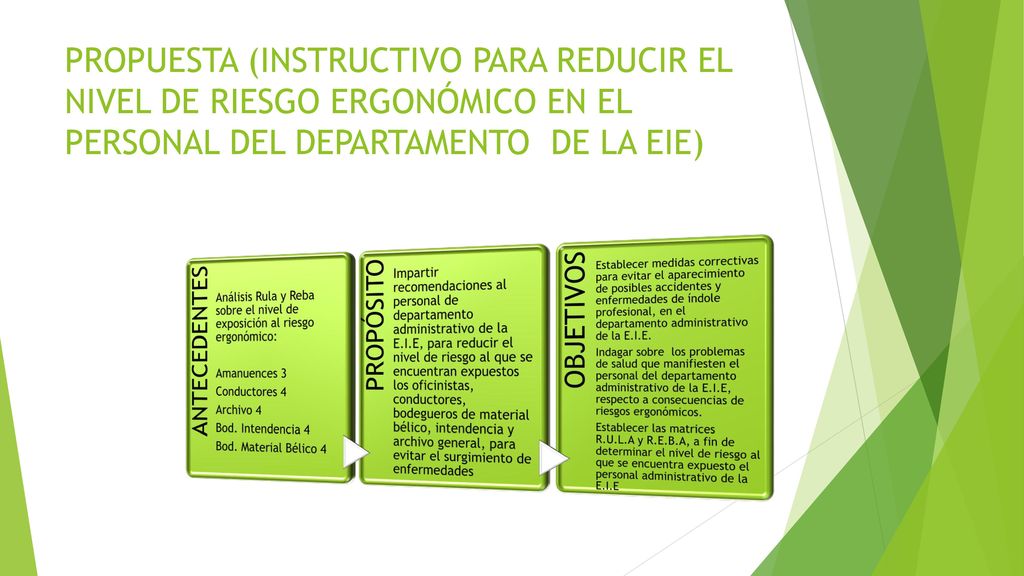 PROPUESTA (INSTRUCTIVO PARA REDUCIR EL NIVEL DE RIESGO ERGONÓMICO EN EL PERSONAL DEL DEPARTAMENTO DE LA EIE)