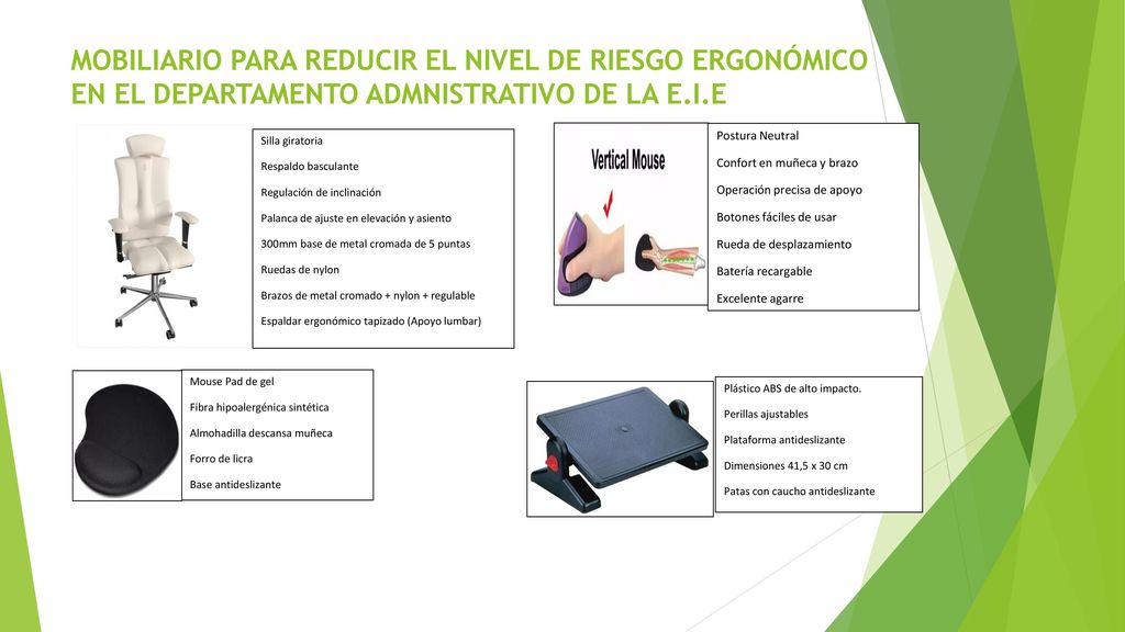 MOBILIARIO PARA REDUCIR EL NIVEL DE RIESGO ERGONÓMICO EN EL DEPARTAMENTO ADMNISTRATIVO DE LA E.I.E