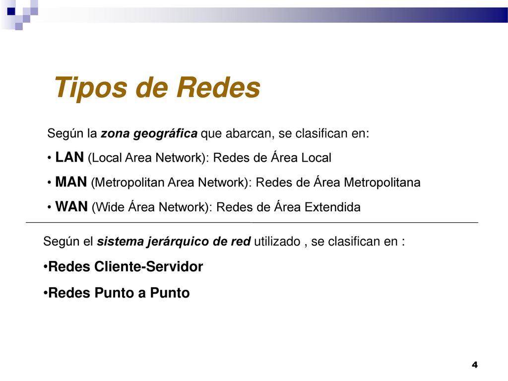 Tipos de Redes Redes Cliente-Servidor Redes Punto a Punto