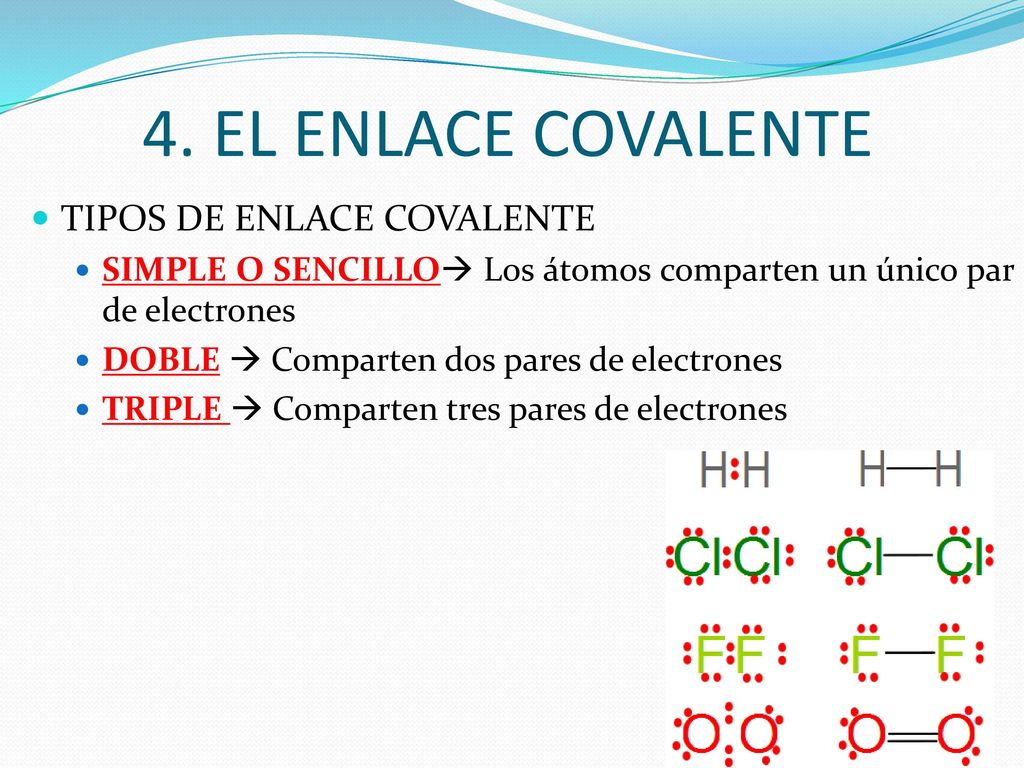 4. EL ENLACE COVALENTE TIPOS DE ENLACE COVALENTE