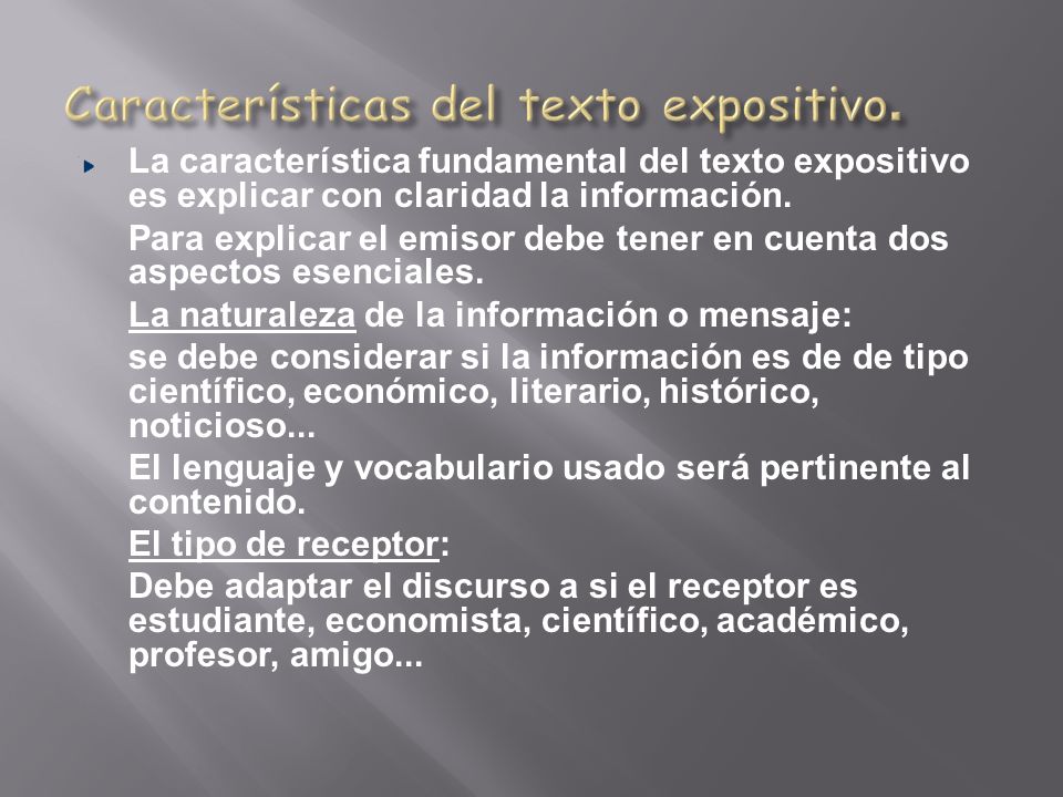 Características del texto expositivo.