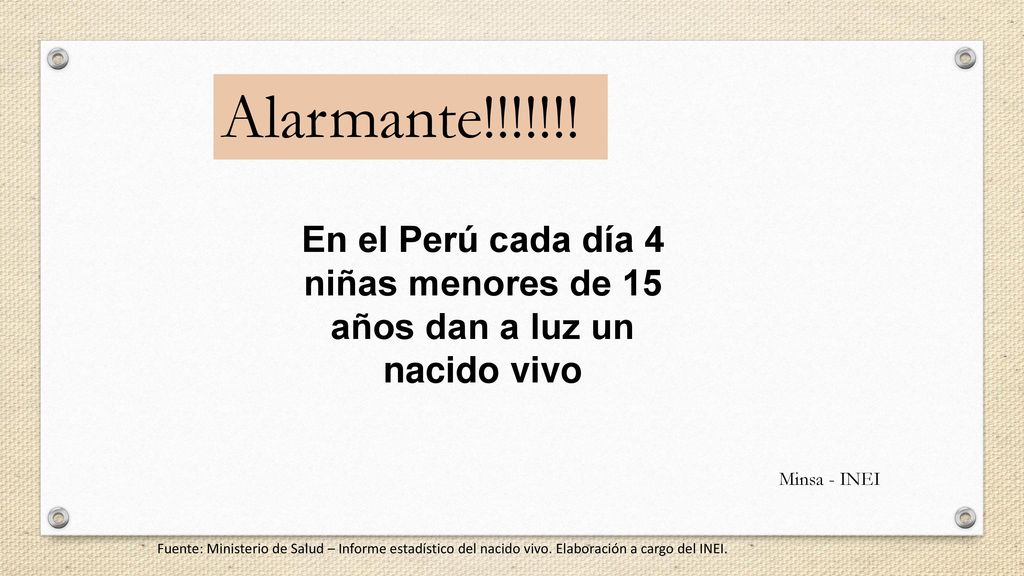Alarmante!!!!!!! En el Perú cada día 4 niñas menores de 15 años dan a luz un nacido vivo.