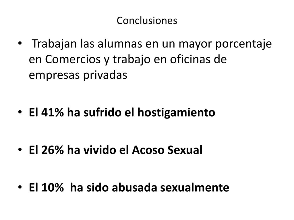 El 41% ha sufrido el hostigamiento El 26% ha vivido el Acoso Sexual