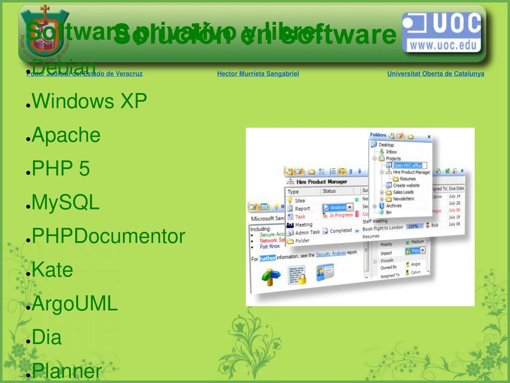 Solución en software Software privativo y libre: Debian Windows XP