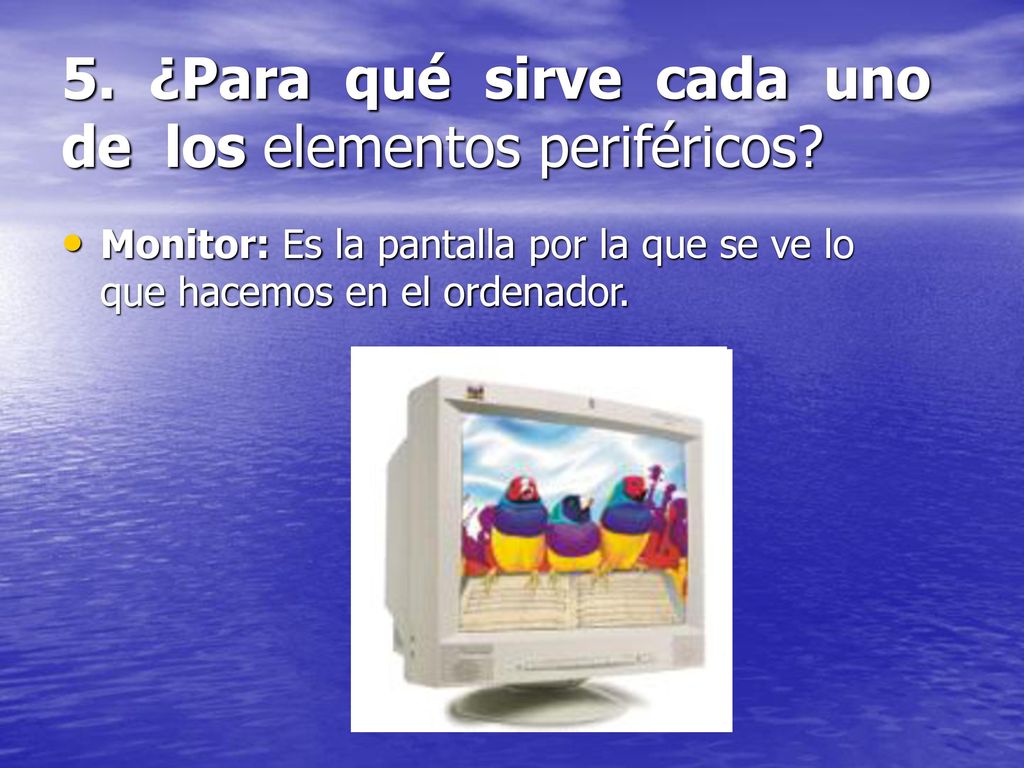 5. ¿Para qué sirve cada uno de los elementos periféricos