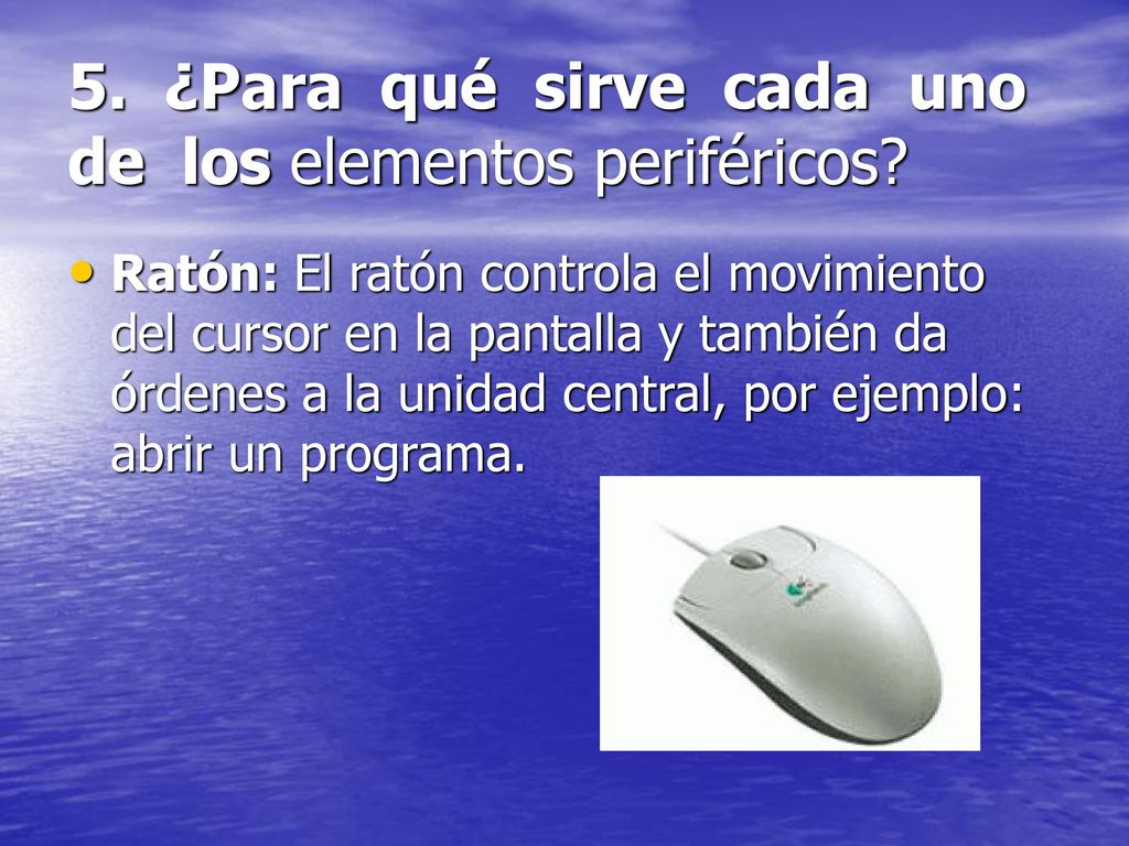 5. ¿Para qué sirve cada uno de los elementos periféricos