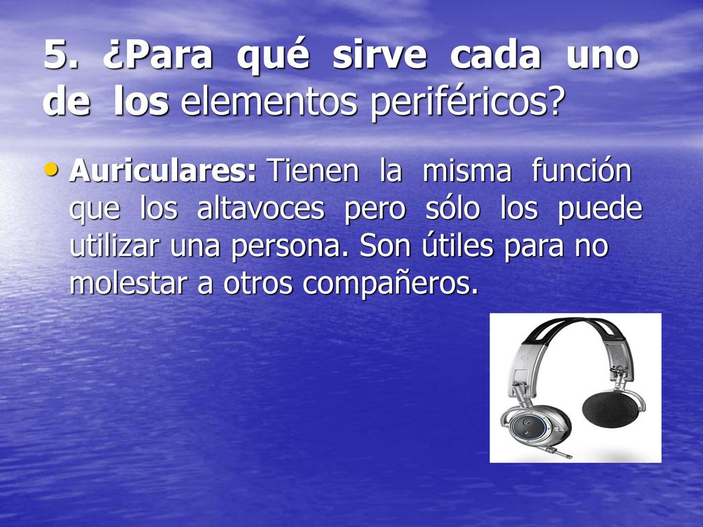 5. ¿Para qué sirve cada uno de los elementos periféricos