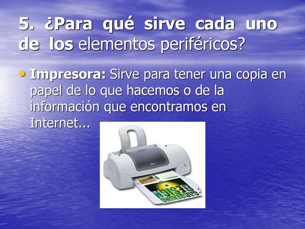 5. ¿Para qué sirve cada uno de los elementos periféricos