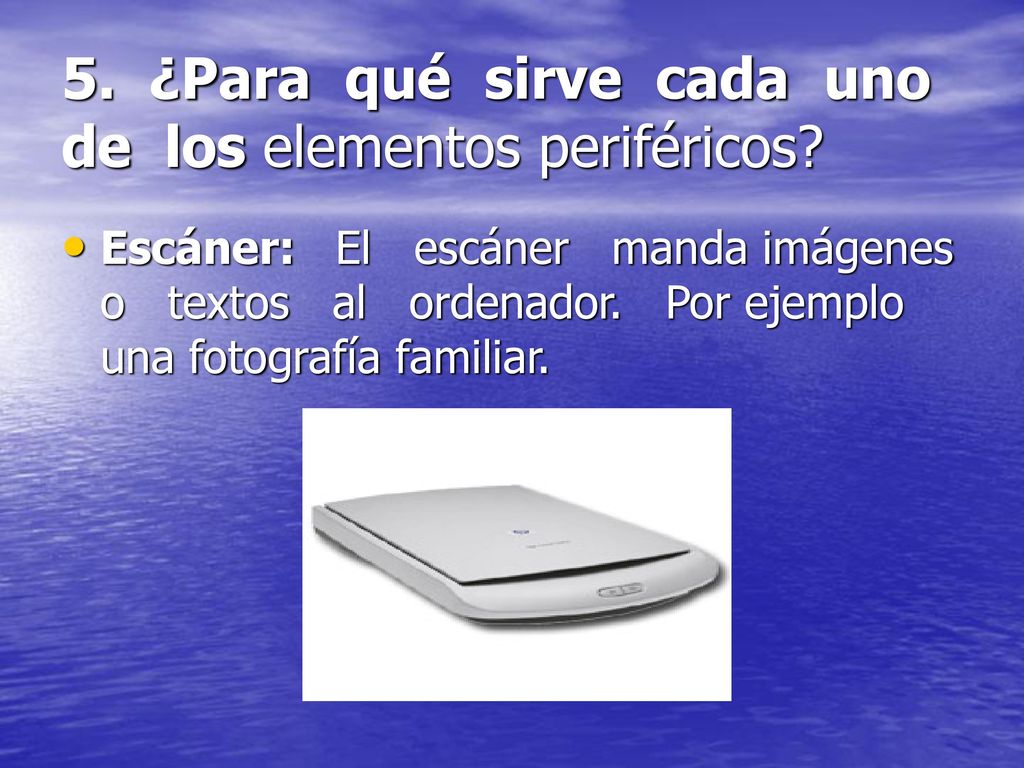 5. ¿Para qué sirve cada uno de los elementos periféricos