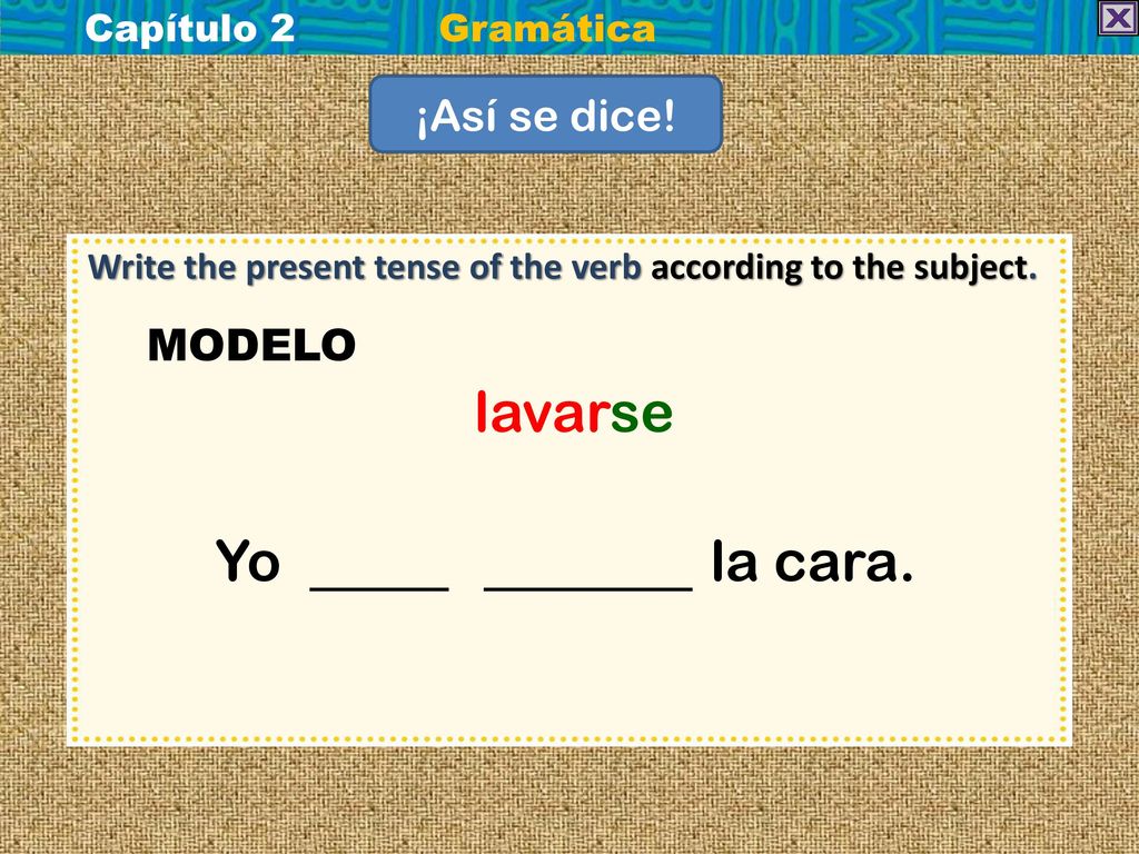 lavarse Yo la cara. ¡Así se dice! MODELO Capítulo 2 Gramática