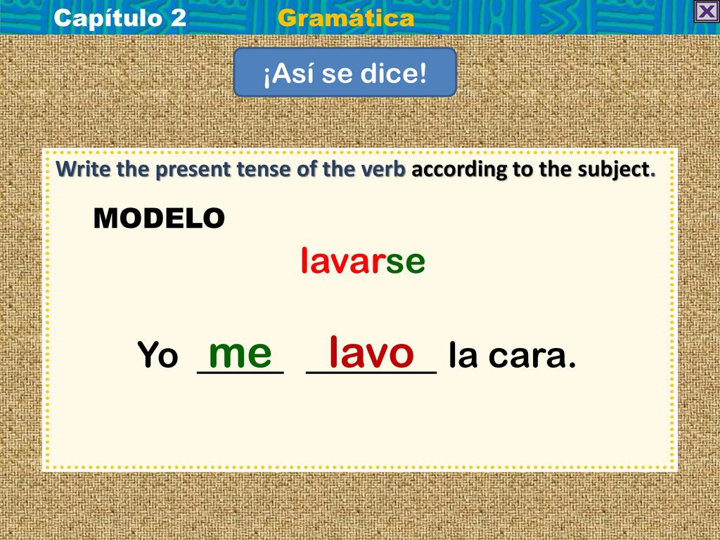 lavarse Yo me lavo la cara. ¡Así se dice! MODELO Capítulo 2 Gramática