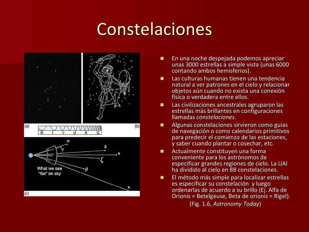 Constelaciones En una noche despejada podemos apreciar unas 3000 estrellas a simple vista (unas 6000 contando ambos hemisferios).