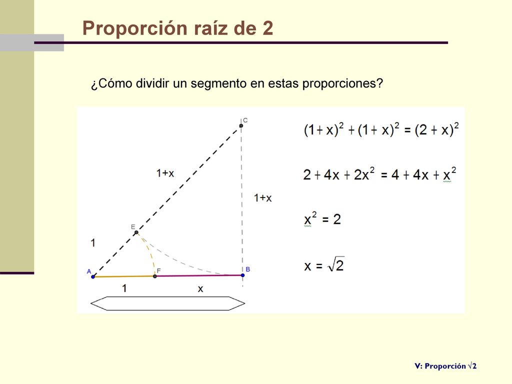 Proporción raíz de 2 ¿Cómo dividir un segmento en estas proporciones
