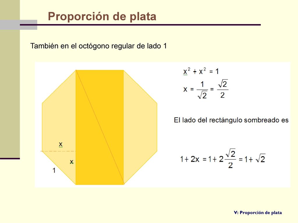 Proporción de plata También en el octógono regular de lado 1