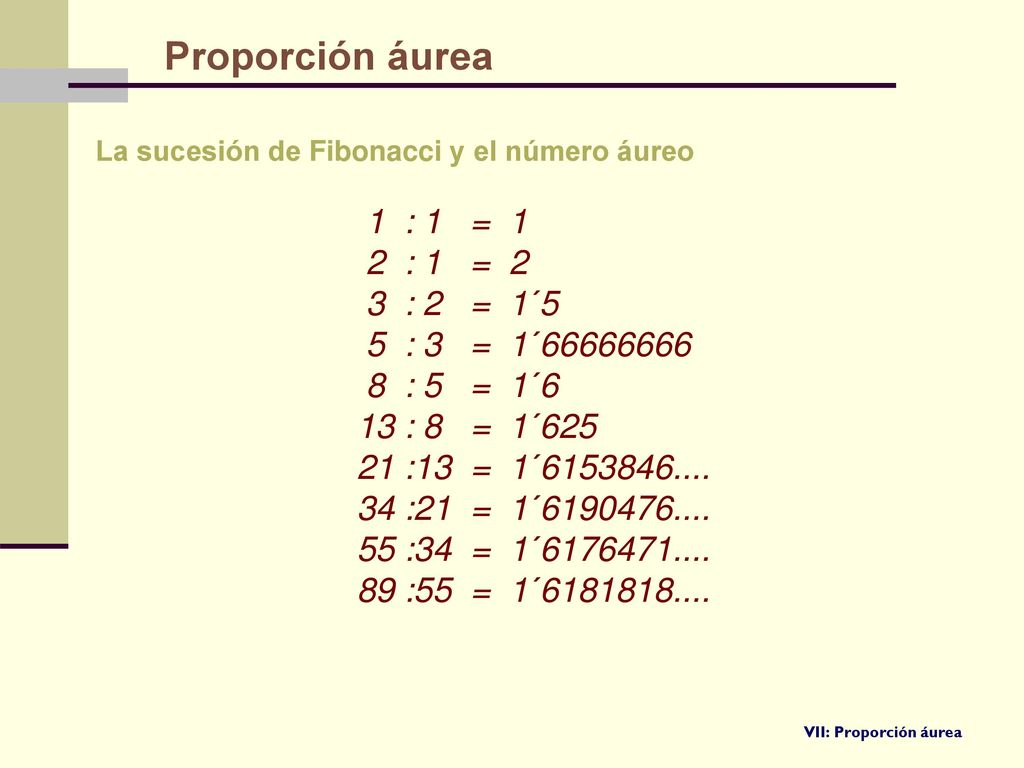 Proporción áurea La sucesión de Fibonacci y el número áureo.