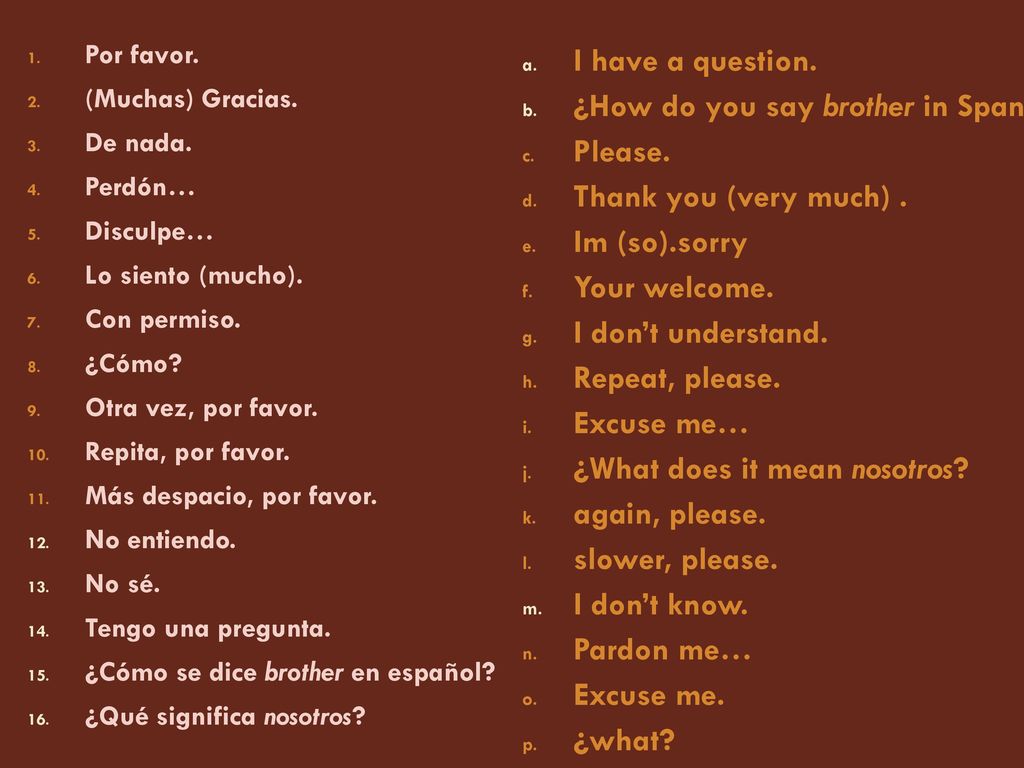 ¿How do you say brother in Spanish Please. Thank you (very much) .
