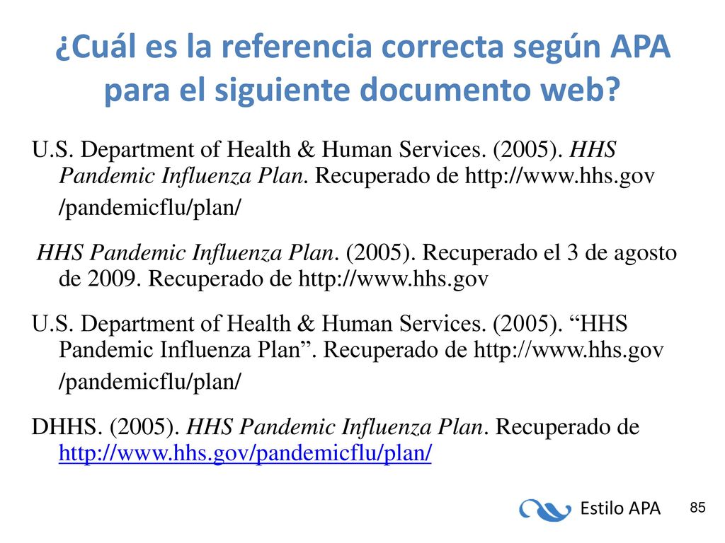 ¿Cuál es la referencia correcta según APA para el siguiente documento web
