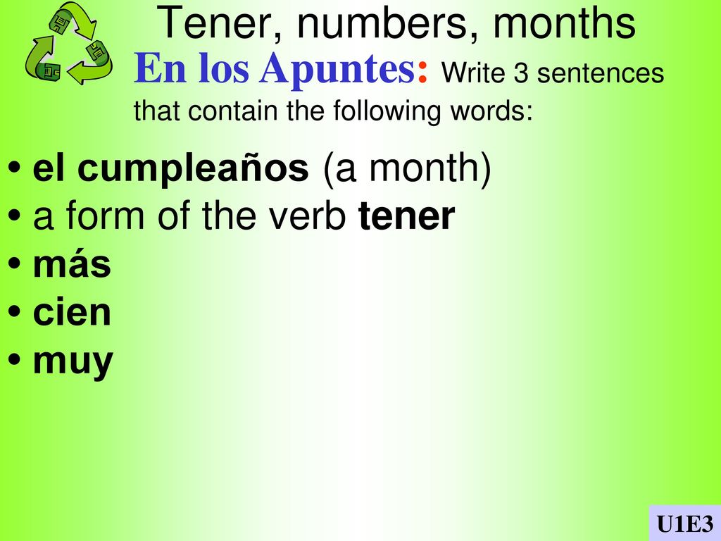En los Apuntes: Write 3 sentences that contain the following words: