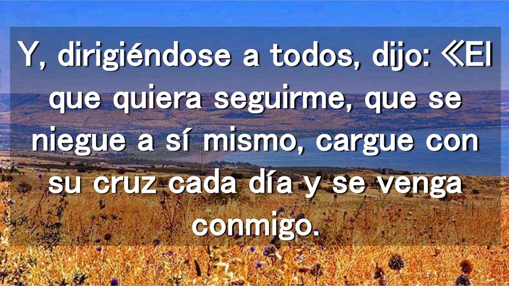 Y, dirigiéndose a todos, dijo: «El que quiera seguirme, que se niegue a sí mismo, cargue con su cruz cada día y se venga conmigo.