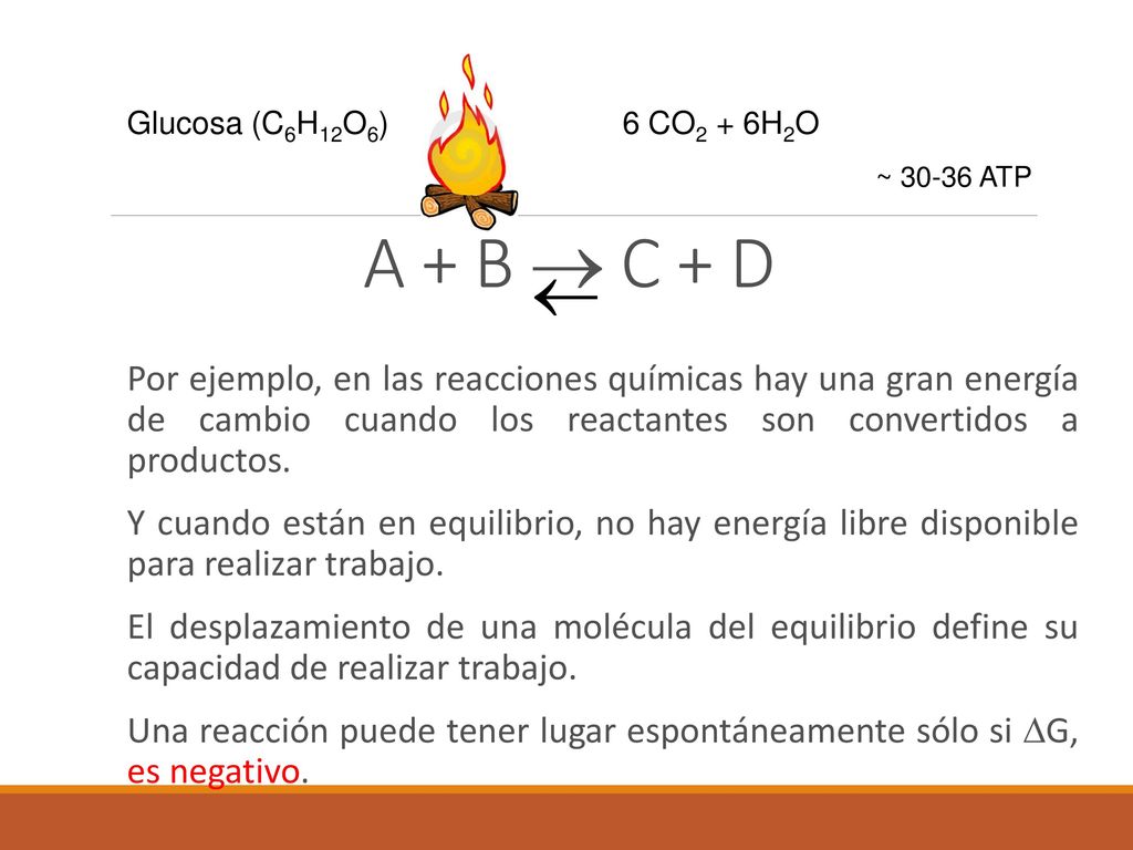 Glucosa (C6H12O6) 6 CO2 + 6H2O ~ ATP. A + B  C + D. 