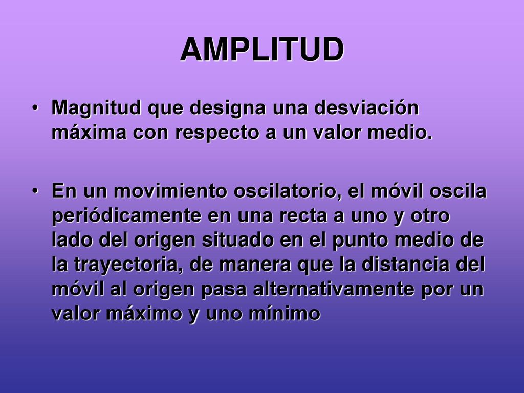 AMPLITUD Magnitud que designa una desviación máxima con respecto a un valor medio.