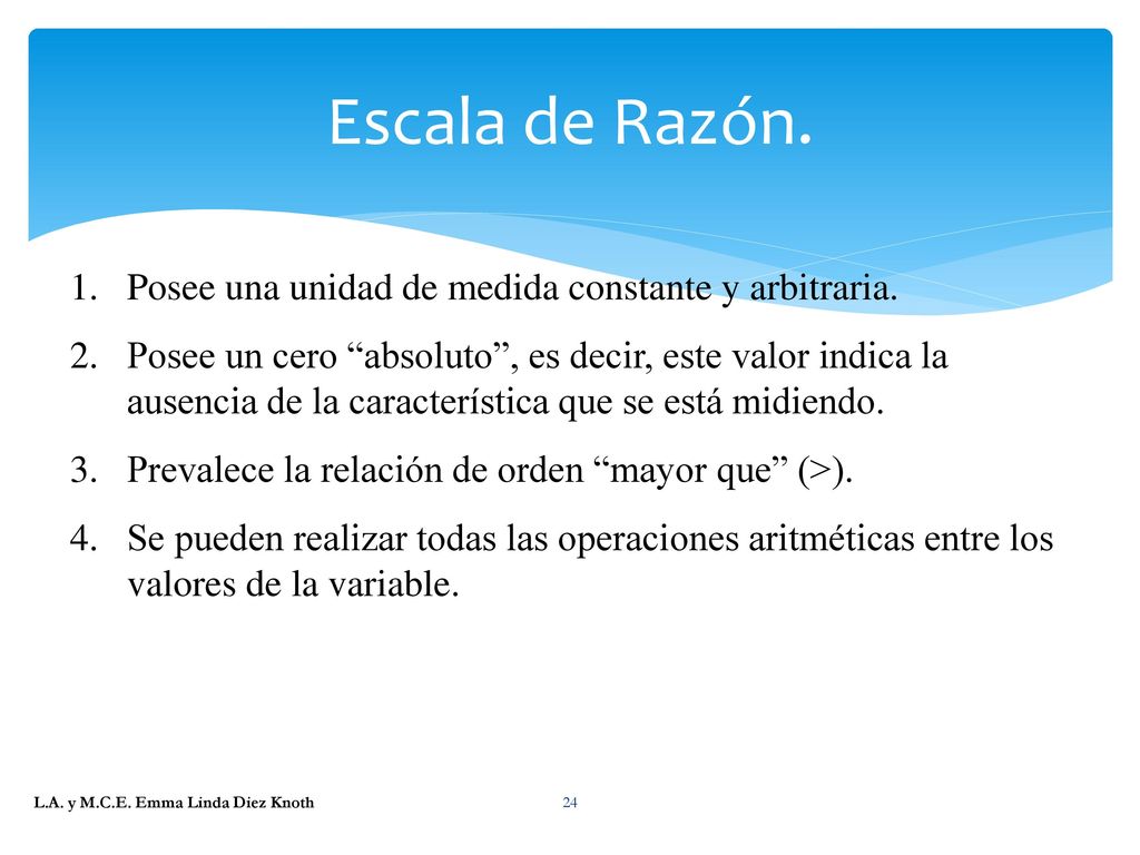 Escala de Razón. Posee una unidad de medida constante y arbitraria.