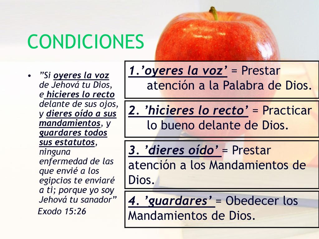 CONDICIONES 1.’oyeres la voz’ = Prestar atención a la Palabra de Dios.