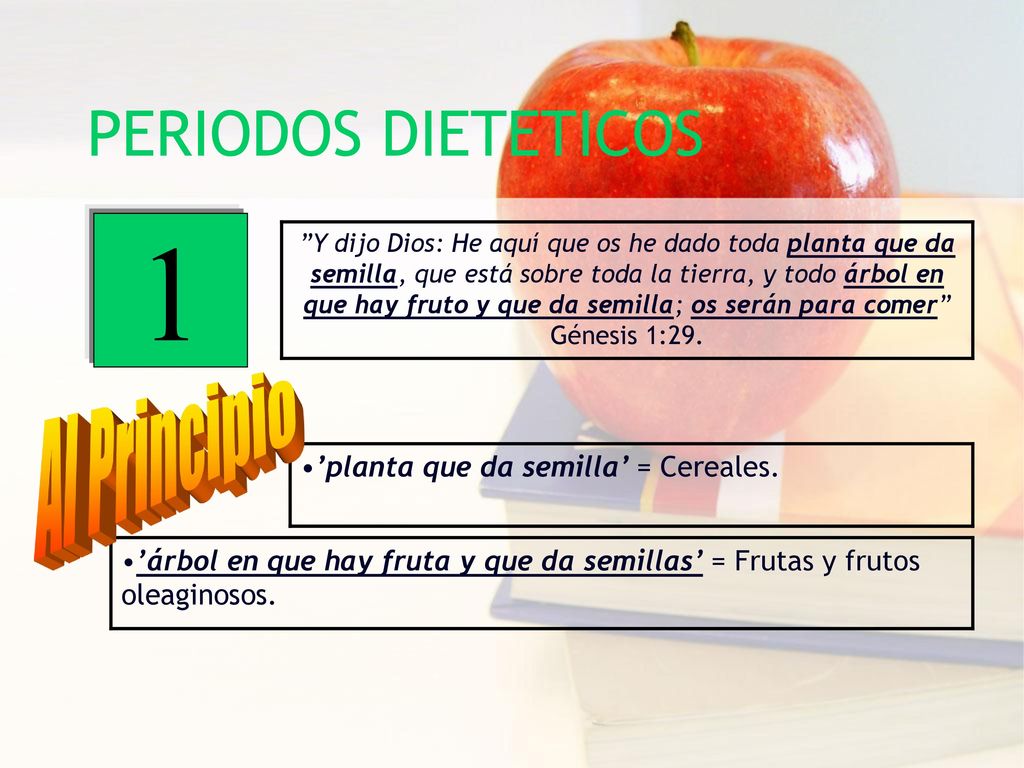 1 PERIODOS DIETETICOS Al Principio ’planta que da semilla’ = Cereales.