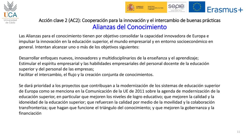 Acción clave 2 (AC2): Cooperación para la innovación y el intercambio de buenas prácticas Alianzas del Conocimiento