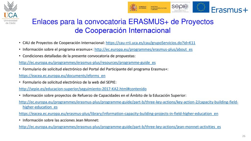 Enlaces para la convocatoria ERASMUS+ de Proyectos de Cooperación Internacional