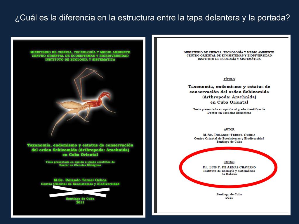 ¿Cuál es la diferencia en la estructura entre la tapa delantera y la portada